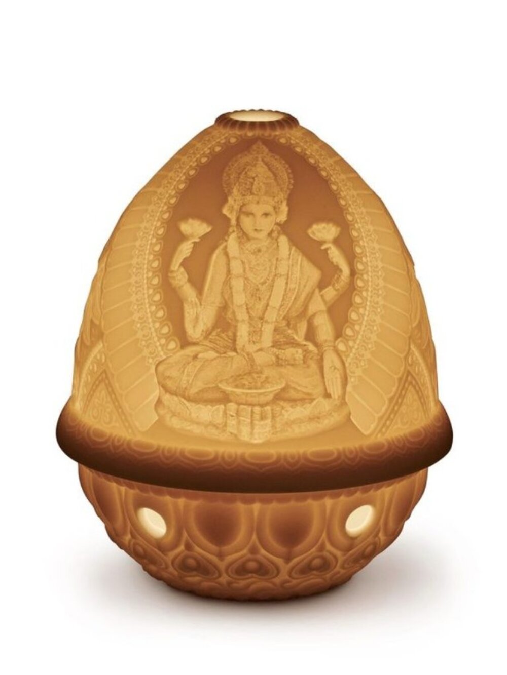 LLADRÓ Goddess Lakshmi Lithophane Porcelain Night Lamp  Intricate Relief Design